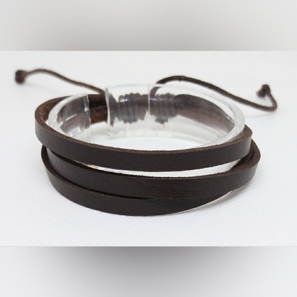 Men's bracelet leather layered brown new e18